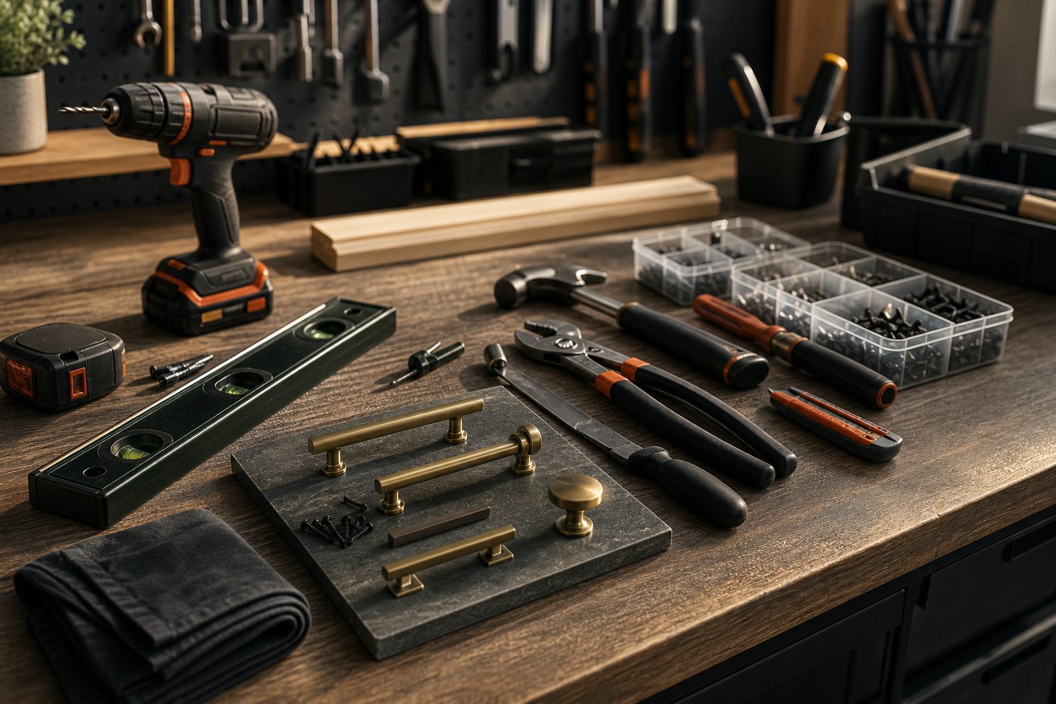 Organized professional tools on a workbench
